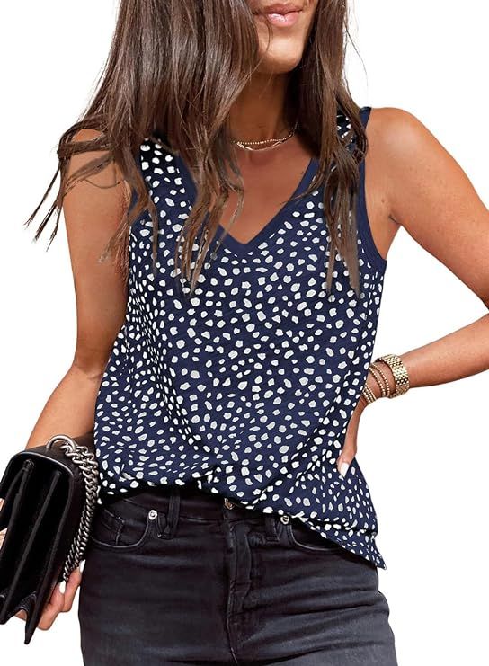 EVALESS Tank Tops for Women 2024 Casual V Neck Summer Tops Sleeveless Polka Dots Shirts Sexy Goin... | Amazon (US)
