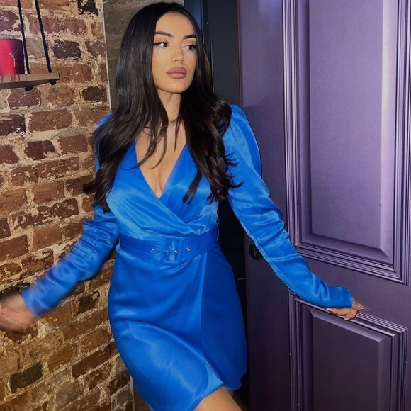 BLOGGER'S FAVE! Zara Blue Belted Satin Effect Mini Dress Sz XS NWT | Poshmark