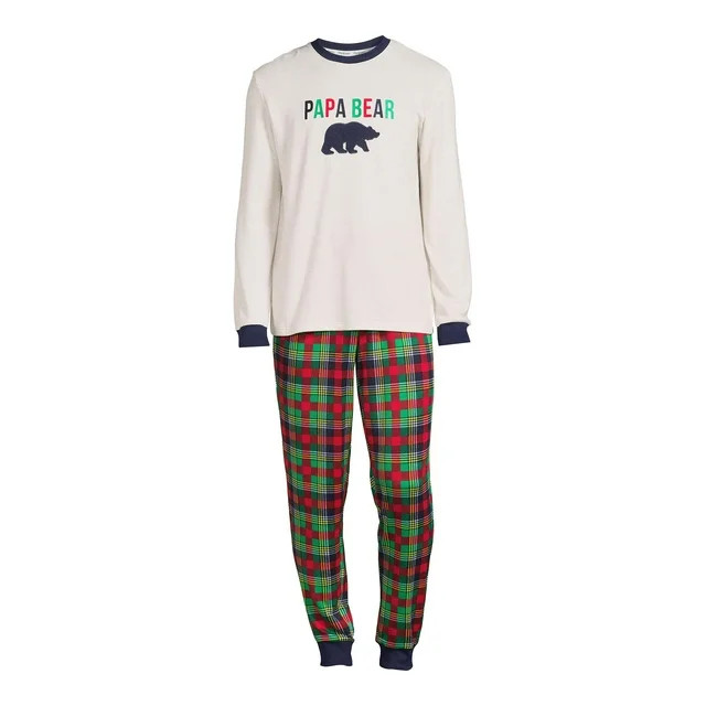 Dearfoams Men's Plaid Bear Matching Family Pajamas Set, 2-Piece, Sizes S-3XL | Walmart (US)