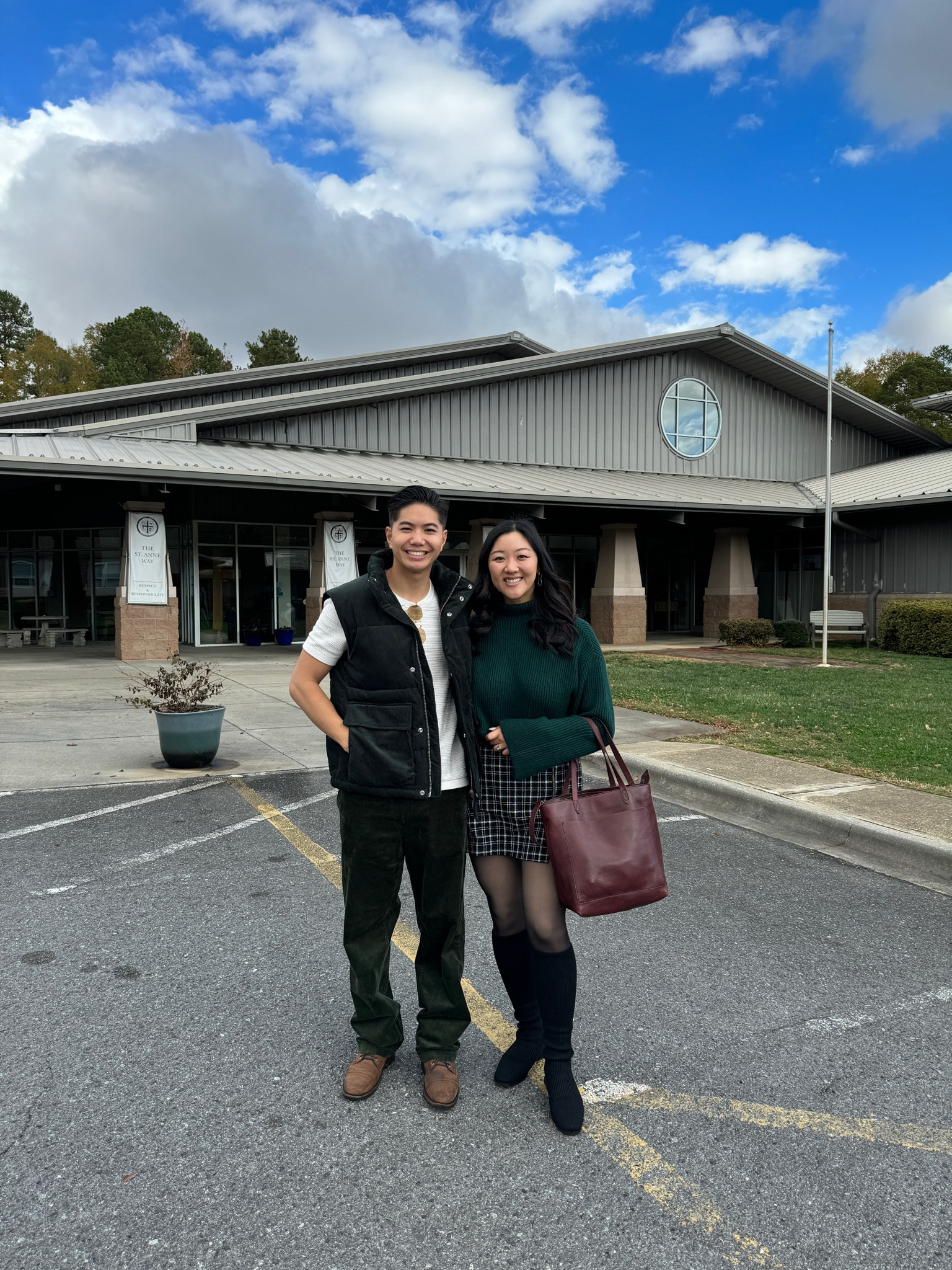 Here's a couple outfit you can wear from fall to winter! My fiance is wearing a corduroy puffer vest paired with green corduroy pants, while I'm wearing a green sweater paired with a cute skirt and black knee-high boots!
#winterfashion #couplestyle #outfitinspo #matchingoutfit

#LTKstyletip #LTKmens #LTKSeasonal