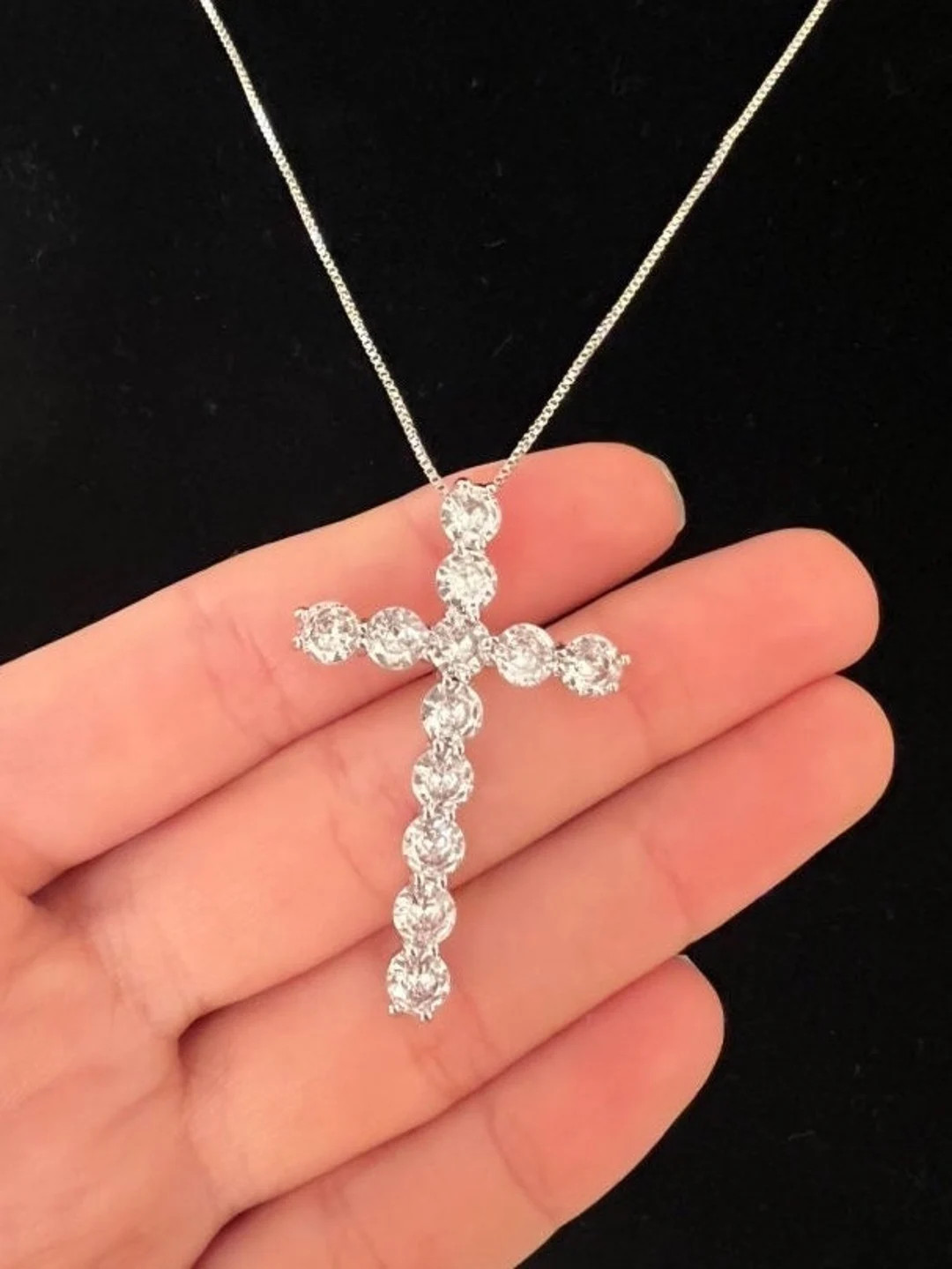 Large Sliver Diamond Cross Necklace | Etsy (US)