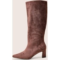 Boomer Brown Suedette Pointed Toe Knee High Mid Heel Boots | Public Desire