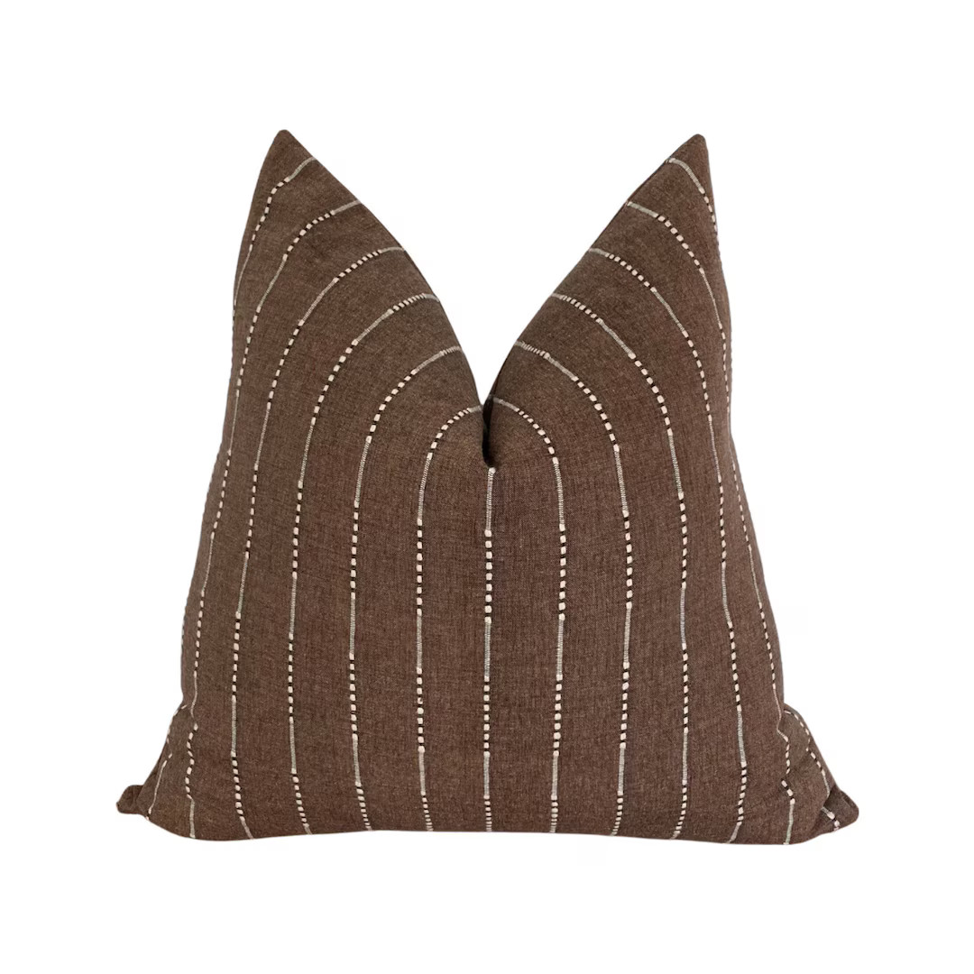 Brown and Light Cream Stripe Throw Pillow Cover, Square or Lumbar Pillow Cover, Cover Only Multip... | Etsy (US)