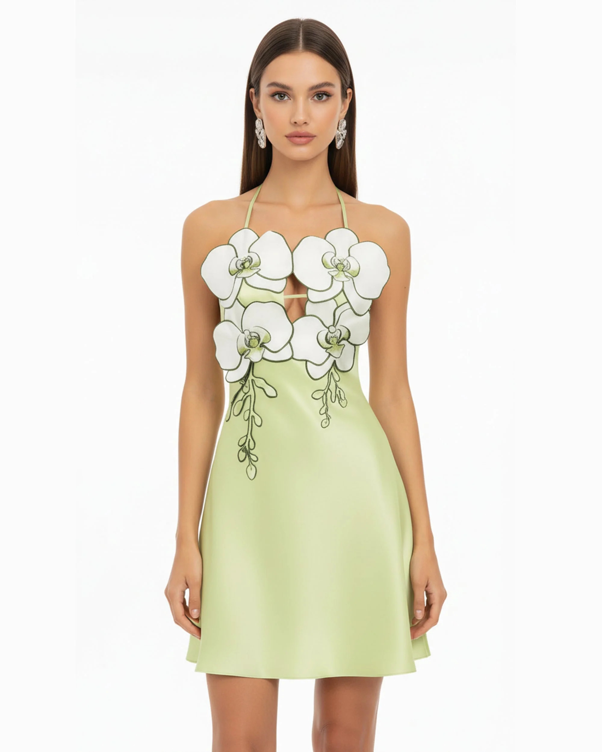 Orchid Embroidered Halter Mini Dress - Light Green | JW PEI US