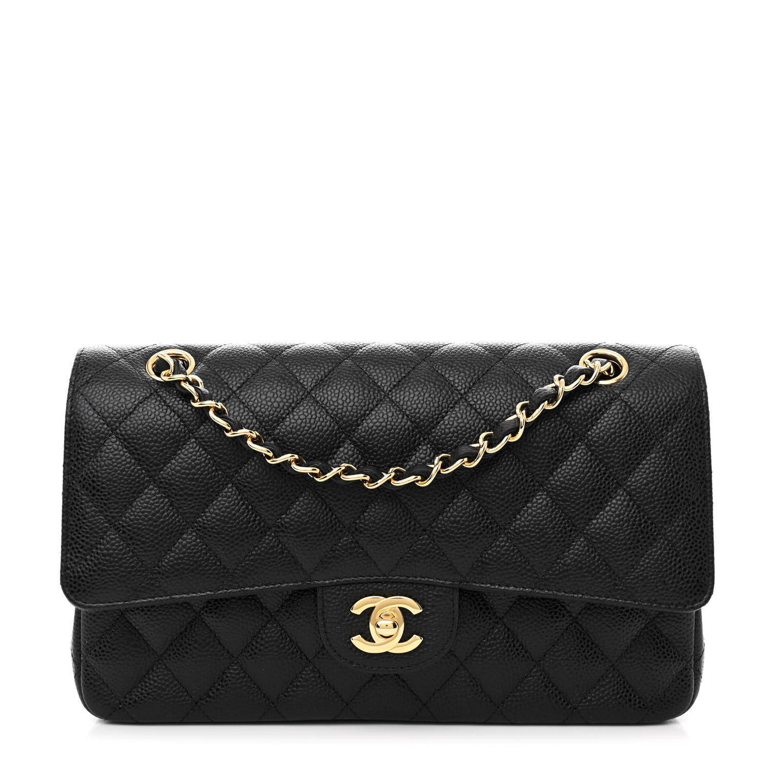Caviar Quilted Medium Double Flap Black | FASHIONPHILE (US)