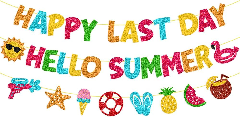 Happy Last Day of School Banner Hello Summer Banner Hawaii Vacation Party Decorations End of Scho... | Amazon (US)