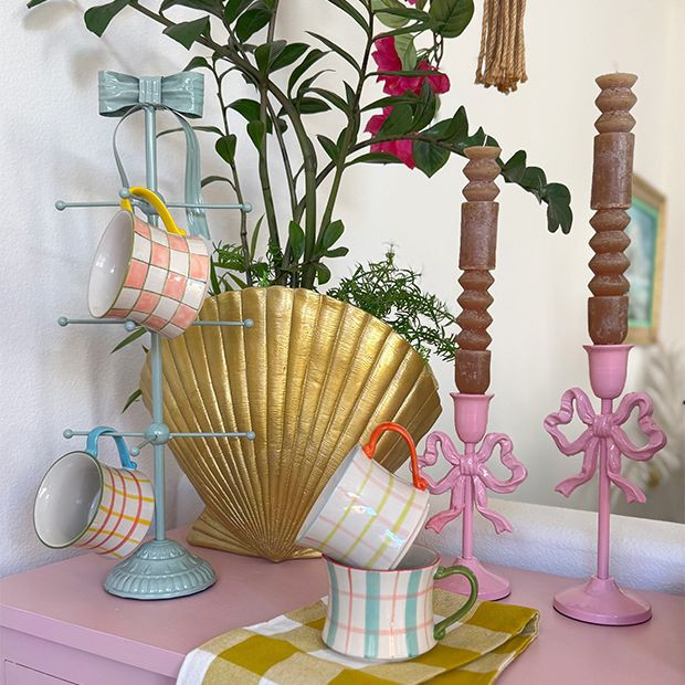 Pink Bow Taper Candle Holder Set of 2 | Antique Farm House