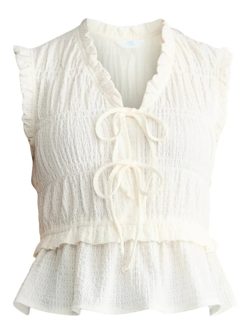 Time and Tru Women's Textured Tie Front Top, Sizes XS-XXXL | Walmart (US)