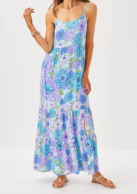 LILLY PULITZER TERESA MAXI DRESS LET IT GOGH XL SPLIT RUFFLE NEW NWT LILAC $198 | eBay US