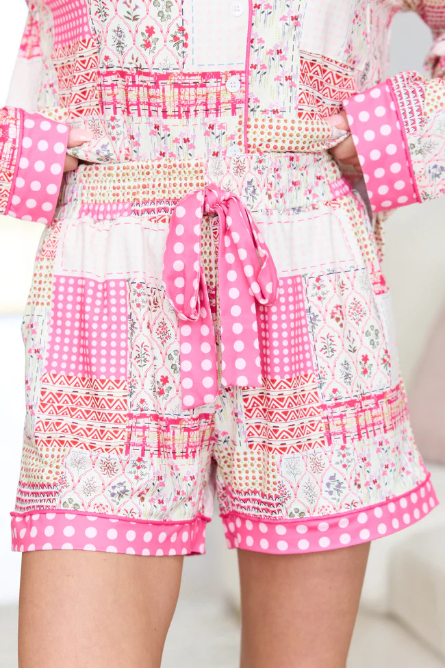 Cozy Crush Pajama Shorts - Patchwork Pop Pink | Pink Lily