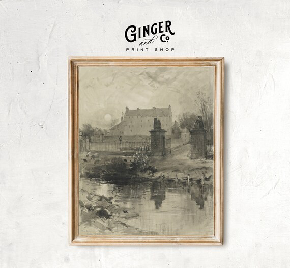 Haunted House -- Halloween Landscape, Moody Night Sky, Vintage Oil Painting -- Printable DOWNLOAD | Etsy (US)