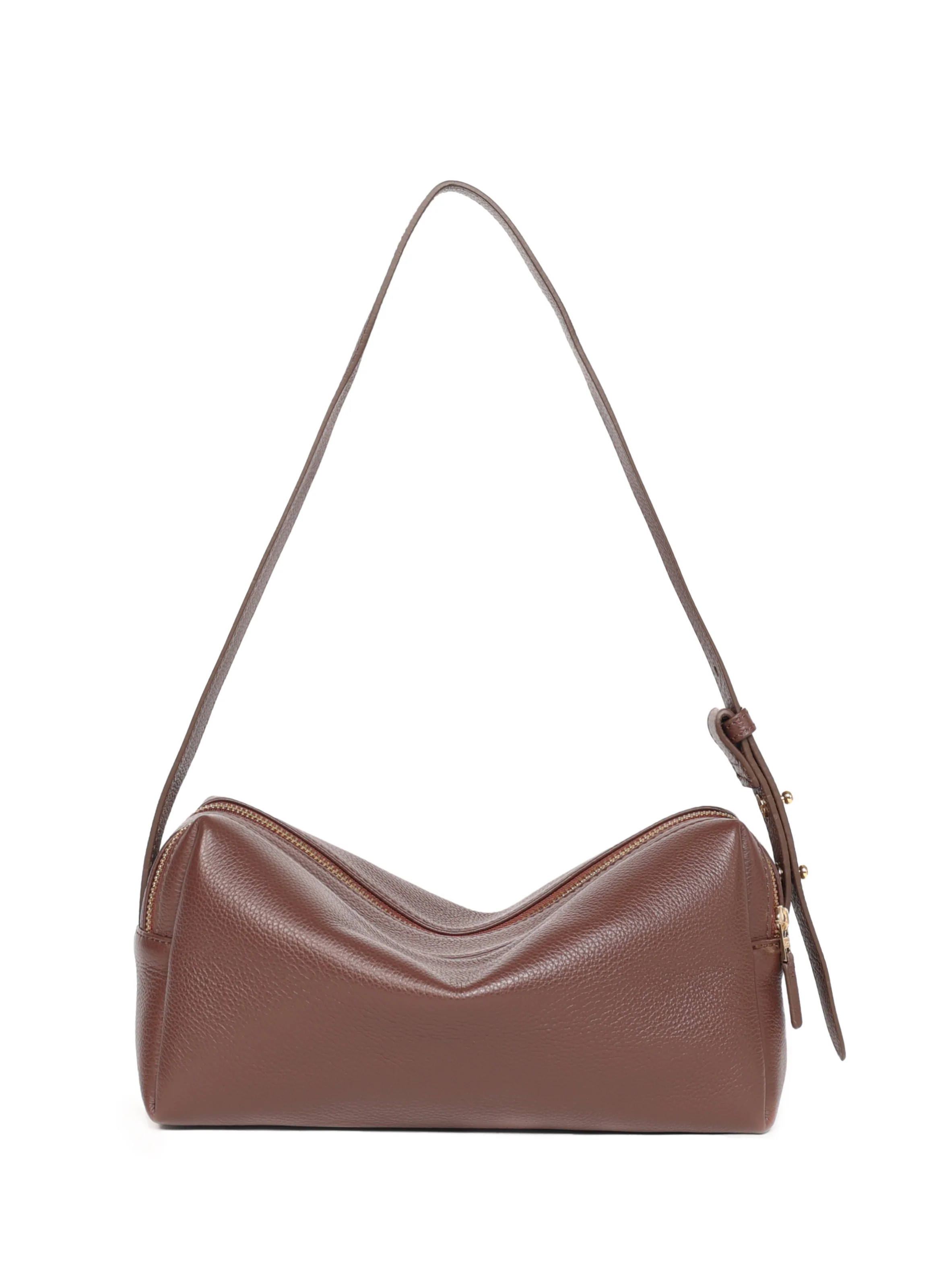 Trousse Pebbled Leather Dark Brown - French Leather Bags - Elleme | Elleme