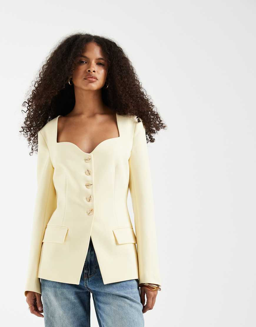ASOS DESIGN tailored linen button through waistcoat in chocolate-Yellow | ASOS (Global)