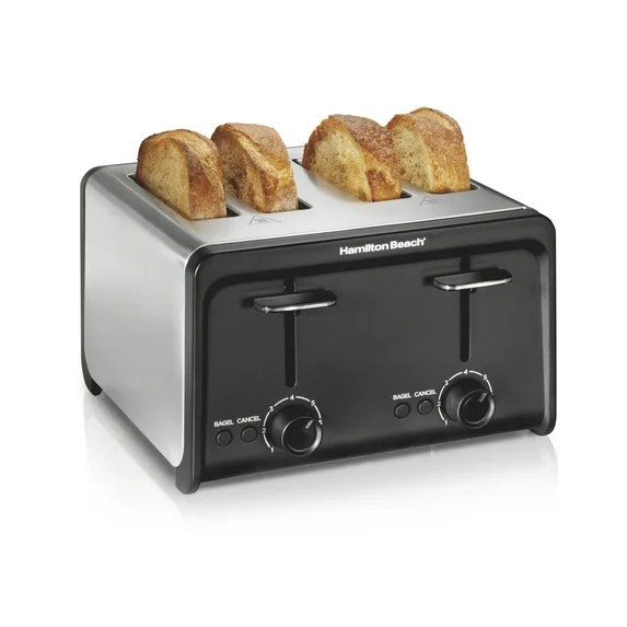 Hamilton Beach 4-Slice Toaster, Wide Slots, Bagel Function, Toast Boost, & Crumb Tray, Stainless ... | Walmart (US)