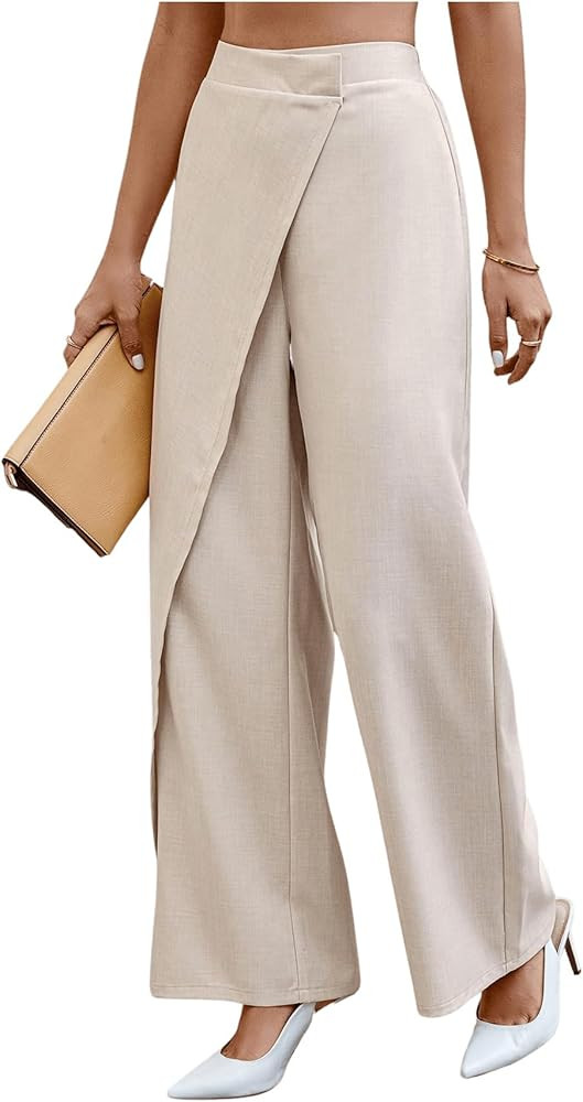 SweatyRocks Women's Elegant Wrap Front High Waisted Wide Leg Pants Suit Pants Trousers | Amazon (US)