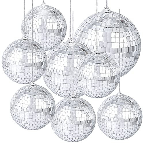 8 Pieces Mirror Disco Balls Silver Hanging Disco Light Mirror Ball for Retro Party, Fun Party, Home Bands Decorations | Amazon (US)