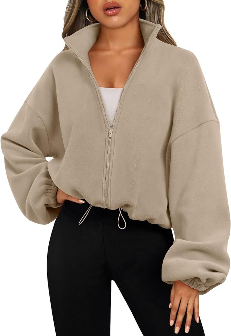AUTOMET Womens Zip Up Hoodies Oversized Sweatshirts Fleece Jackets Long Sleeve Crop Sherpa Fall O... | Amazon (US)