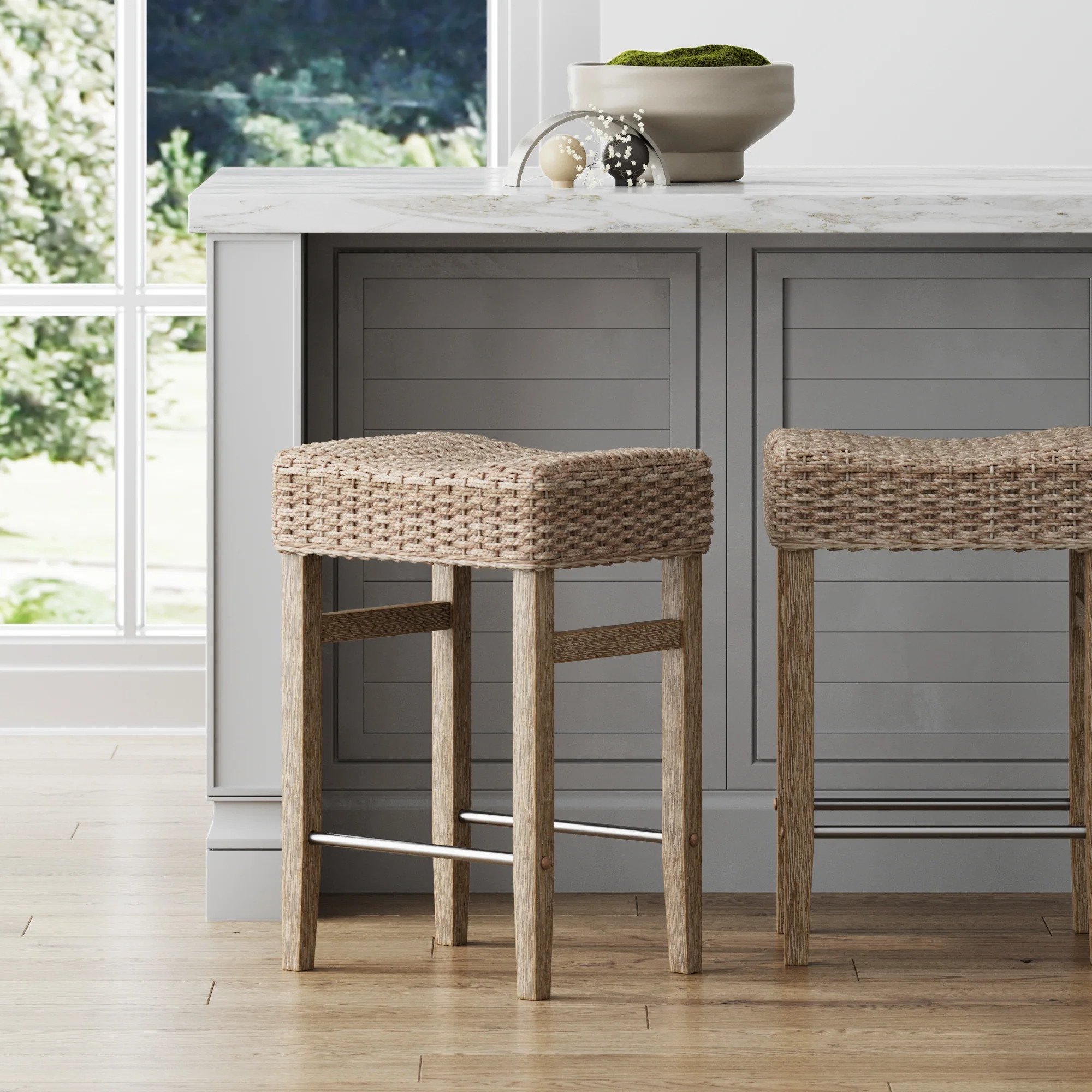 Woven Seagrass Counter Height Bar Stool Brown | Nathan James