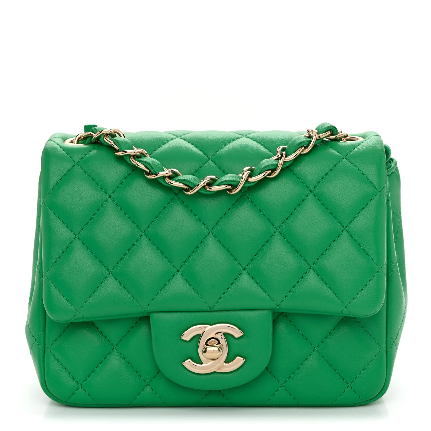Chanel Lambskin Quilted Mini Square Flap Green 1871723 | FASHIONPHILE (US)