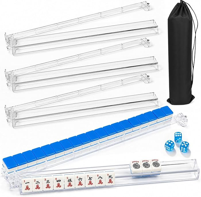 18.7 Inch Mahjong Racks with Pushers Set of 4, 3 Dice & Storage Bag | Amazon (US)