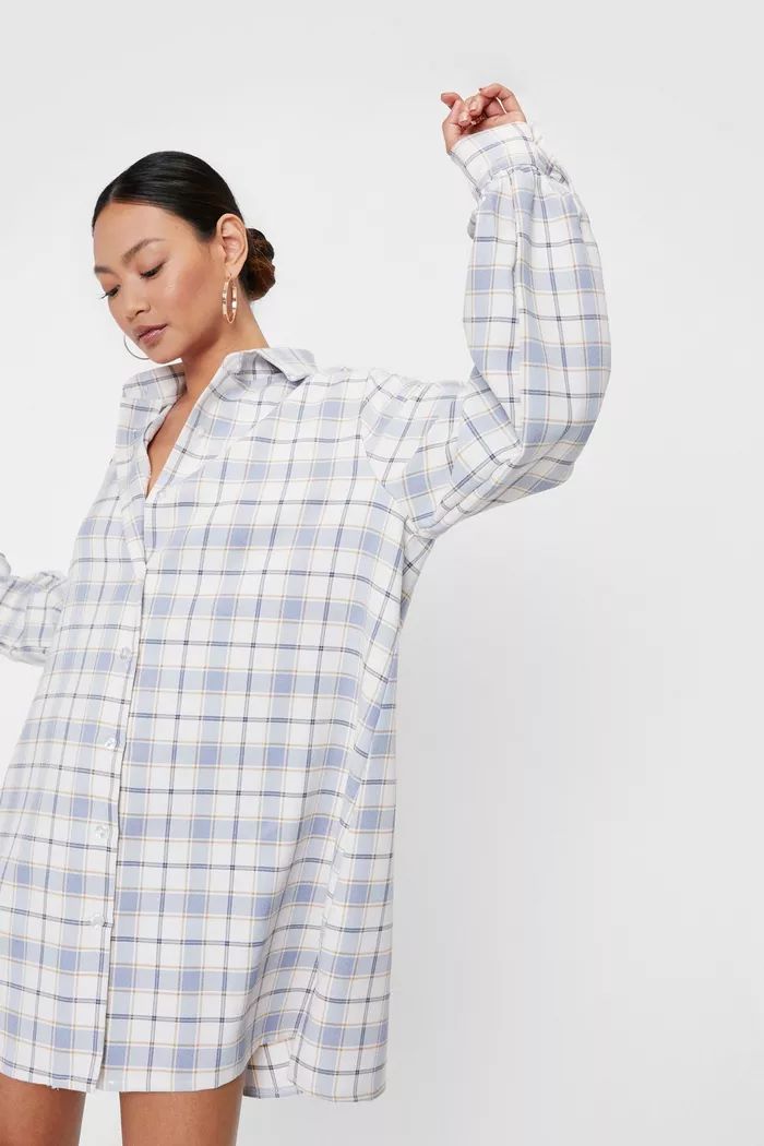 Petite Oversized Check Shirt Mini Dress | Nasty Gal (US)