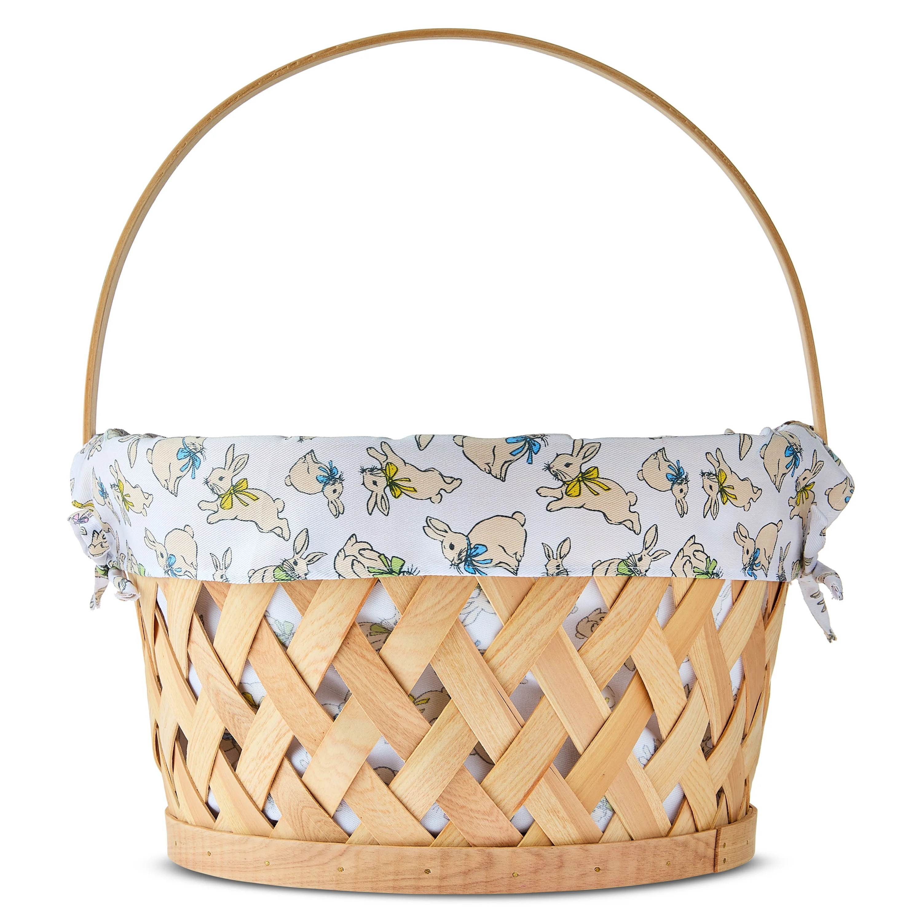 Round Woodchip Basket with Bunnies Liner, Natural Beige, 13" x 7.5", Easter by Way To Celebrate | Walmart (US)