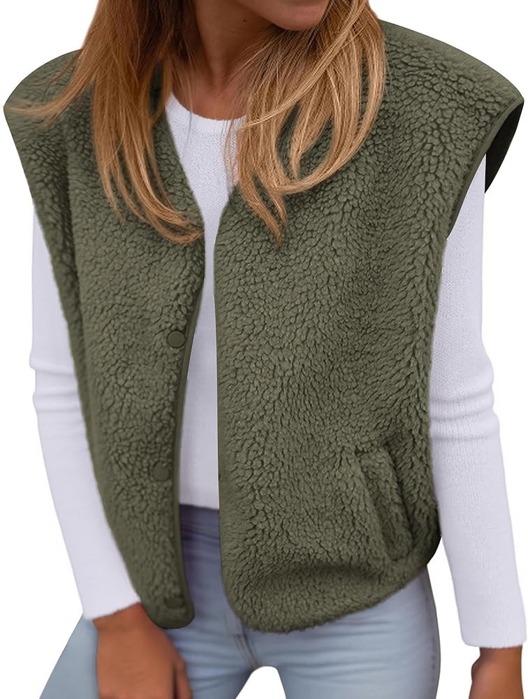 KIRUNDO Women's Fall Winter Fleece Vest 2025 Trendy Sleeveless Sherpa Jacket Button Down Open Fro... | Amazon (US)