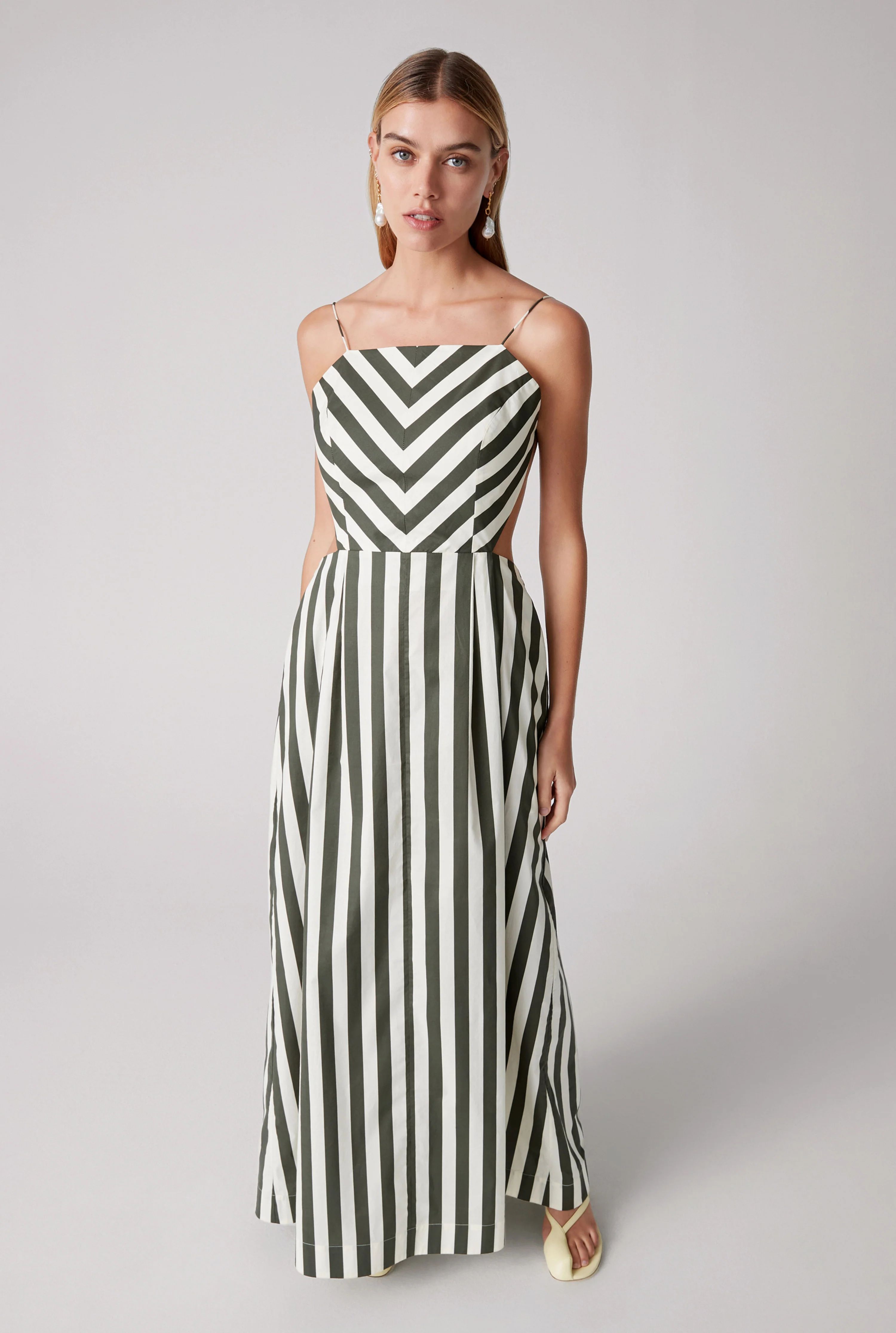 Backless Apron Maxi Dress in Forest Green Stripe | Venroy | Premium Leisurewear designed in Austr... | Venroy AU
