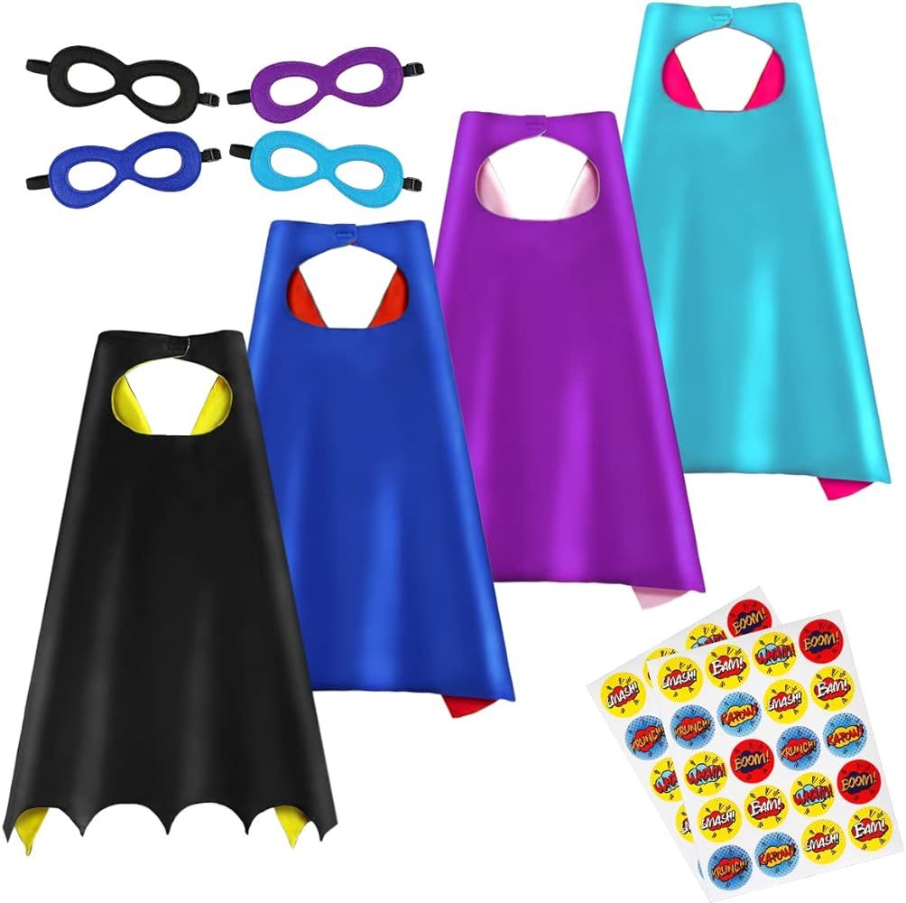 Superhero Capes and Masks, DIY Dress Up Capes and Masks Set, 4 Packs with Stickers | Amazon (US)
