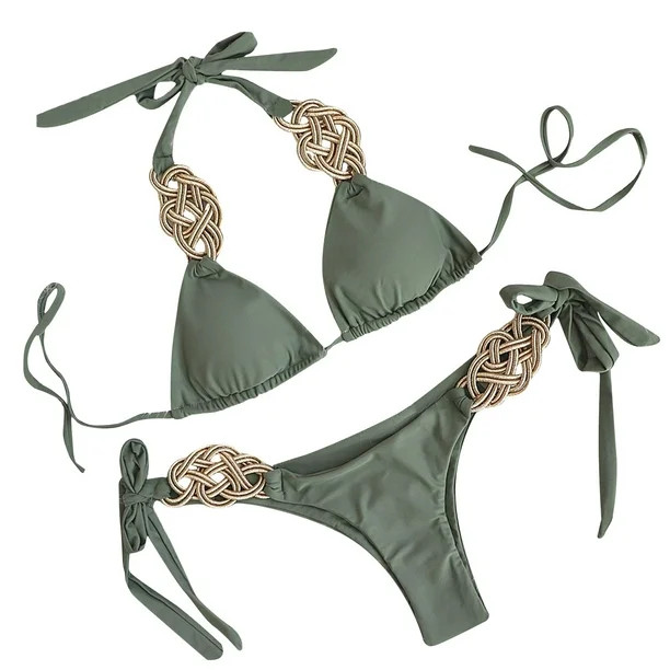 Egmy Women'S Soild Bikini Set Swimsuit Two Piece Filled Soild Swimwear Beachwear - Walmart.com | Walmart (US)