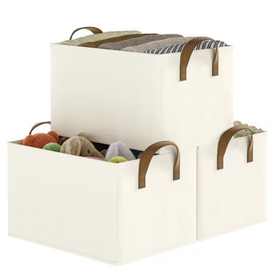 Aoibox Large Linen Storage Bins for Shelves 3 Pack Collapsible Closet Organizer Baskets with Handles Beige Foldable | Target