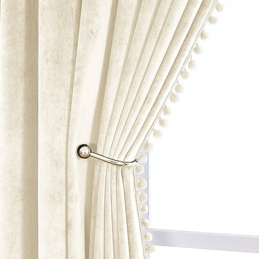 VANASEE Pompom Velvet Curtains for Bedroom Rod Pocket 52x84 inch Soft Blackout Window Curtains Ro... | Amazon (US)
