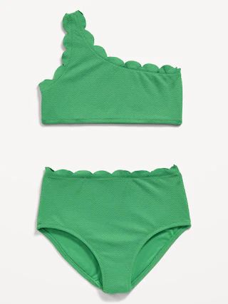 One-Shoulder Scallop-Trim Swim Set for Girls | Old Navy (US)