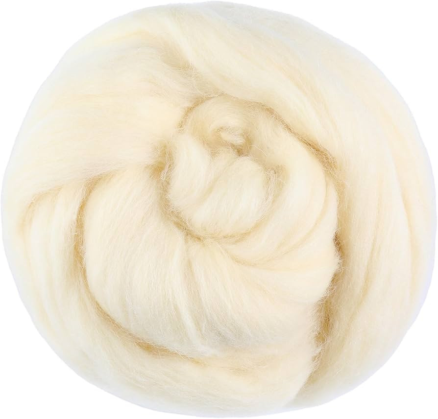 3.53oz Wool Roving Yarn, Fiber Roving Wool Top, Wool Felting Supplies, Pure Wool, Apricot White C... | Amazon (US)