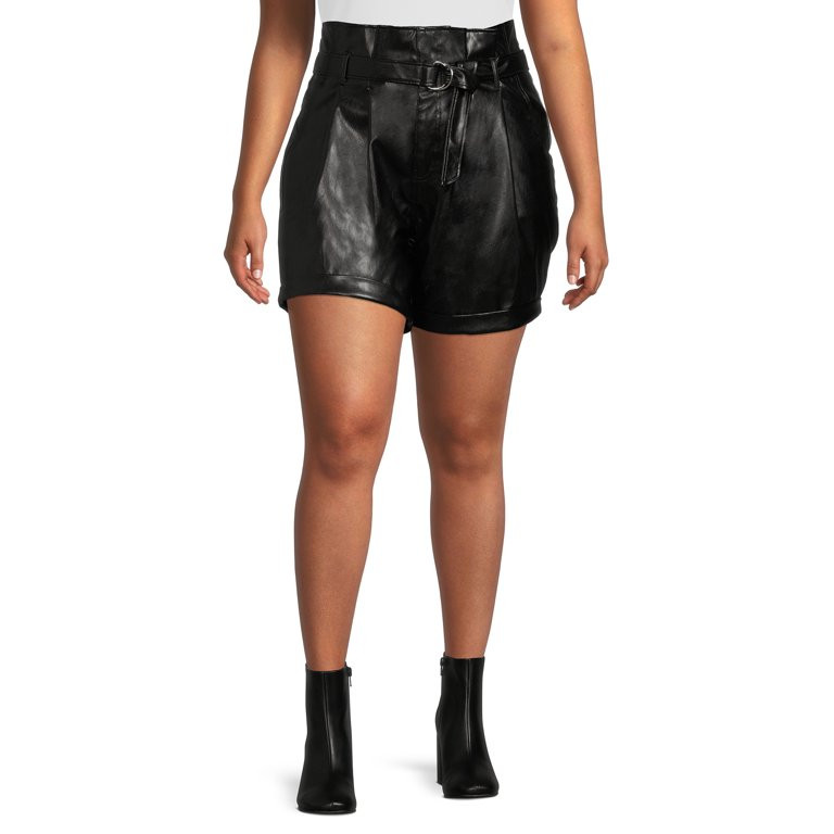 Madden NYC Juniors' Plus Size Faux Leather Paperbag Shorts | Walmart (US)