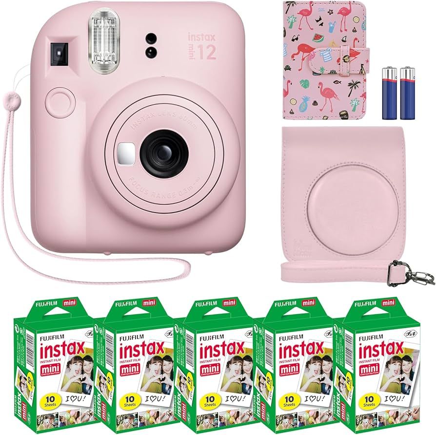 Fujifilm Instax Mini 12 Instant Camera Blossom Pink + MiniMate Accessory Bundle & Compatible Cust... | Amazon (US)