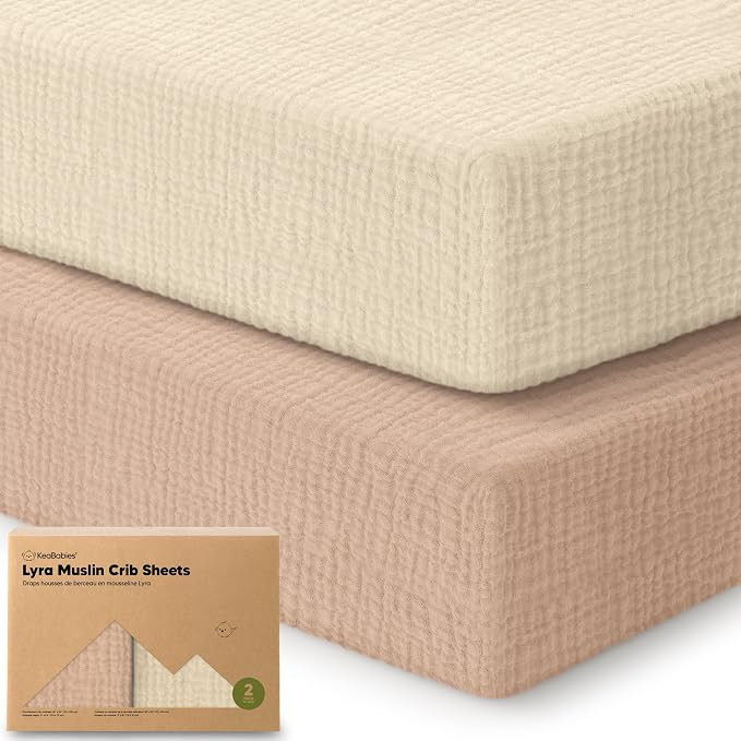 KeaBabies 2-Pack Muslin Crib Sheets for Boy, Girl, 52x28 Fitted (Almond) | Amazon (US)