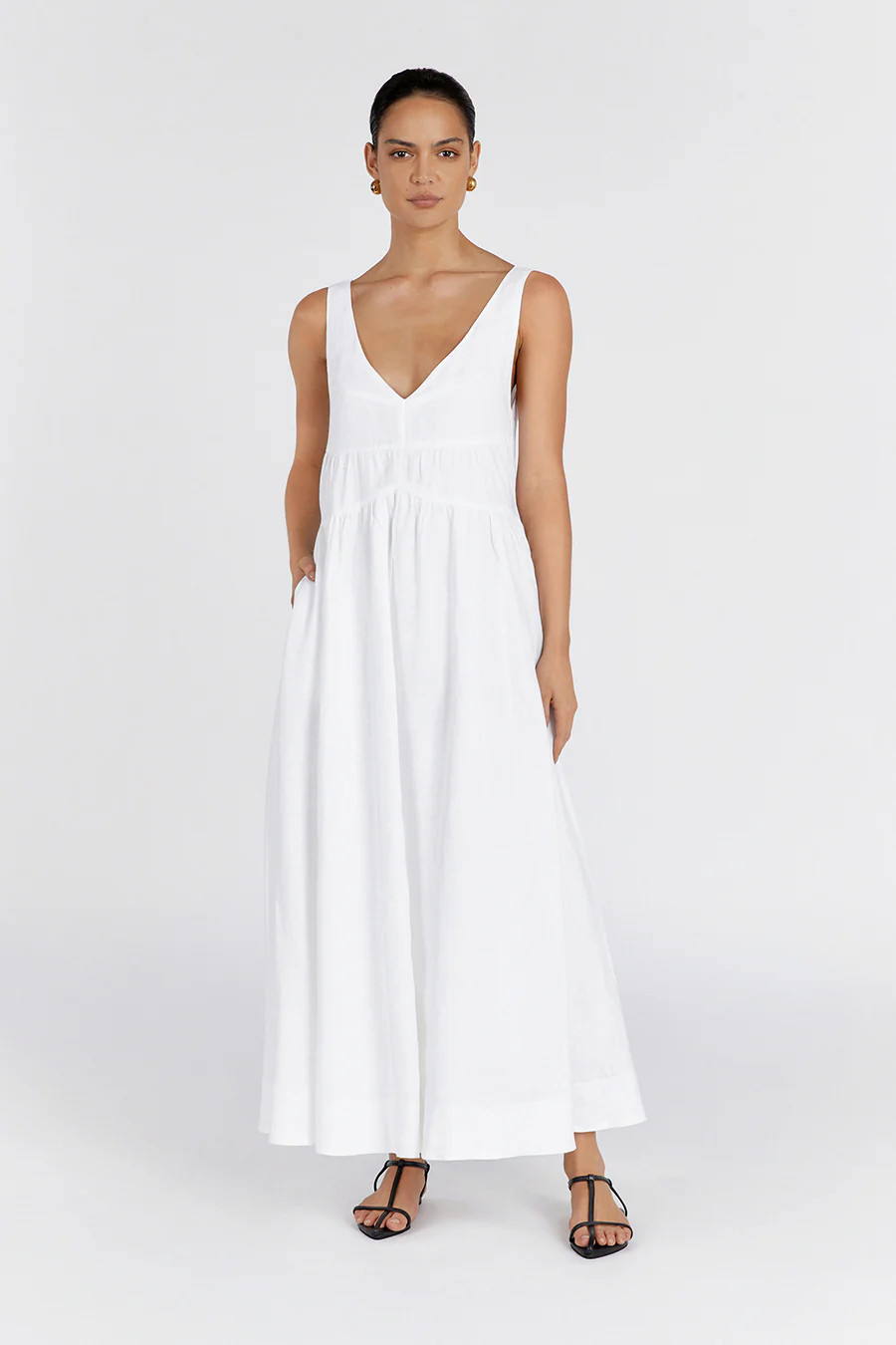 ARLO WHITE V NECK LINEN MAXI DRESS | DISSH
