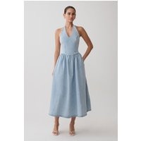 Miller Denim Halter Midi Dress / Classic Blue | MESHKI | XXS | Meshki UK