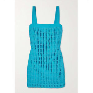 Jonathan Simkhai Artemis Dress Crochet Mini Shift Blue Square Neck Size 8 NWT | Poshmark