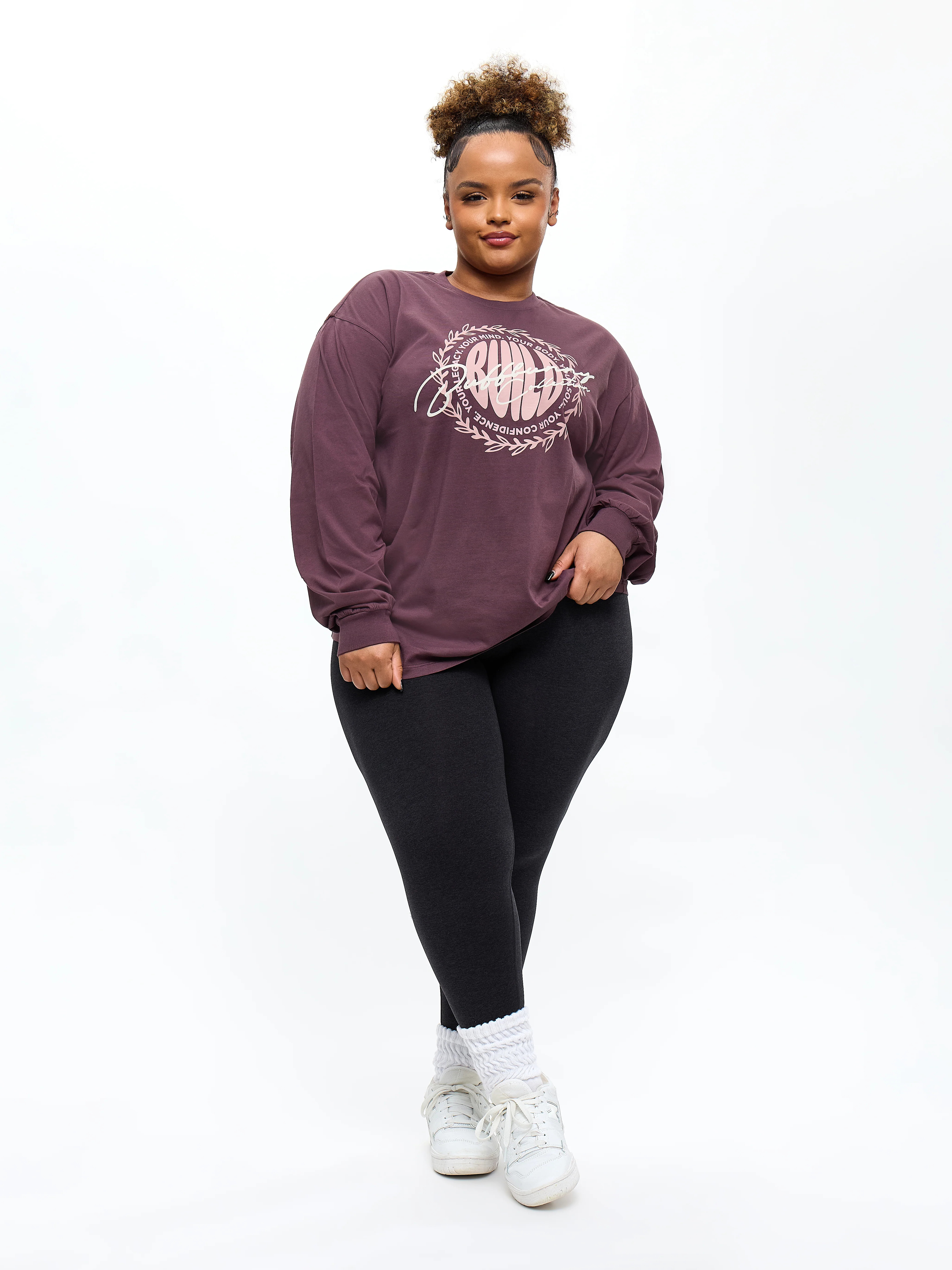 Build Long Sleeve Tee - Smoked Cherry L | Buffbunny