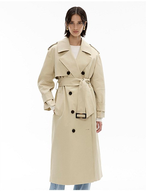 Classic Trench Coat with Double Breasted Silhouette Pebble | David Jones (Australia & New Zealand)