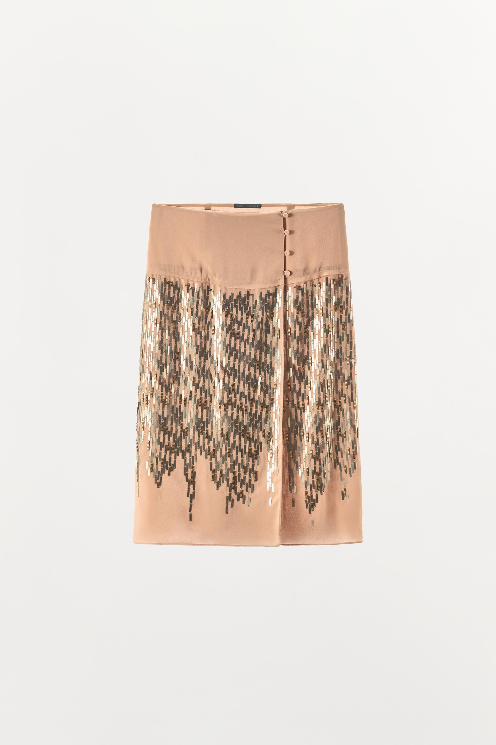 Zara - Sequin Midi Skirt - Toffee - L - Woman | Zara UK