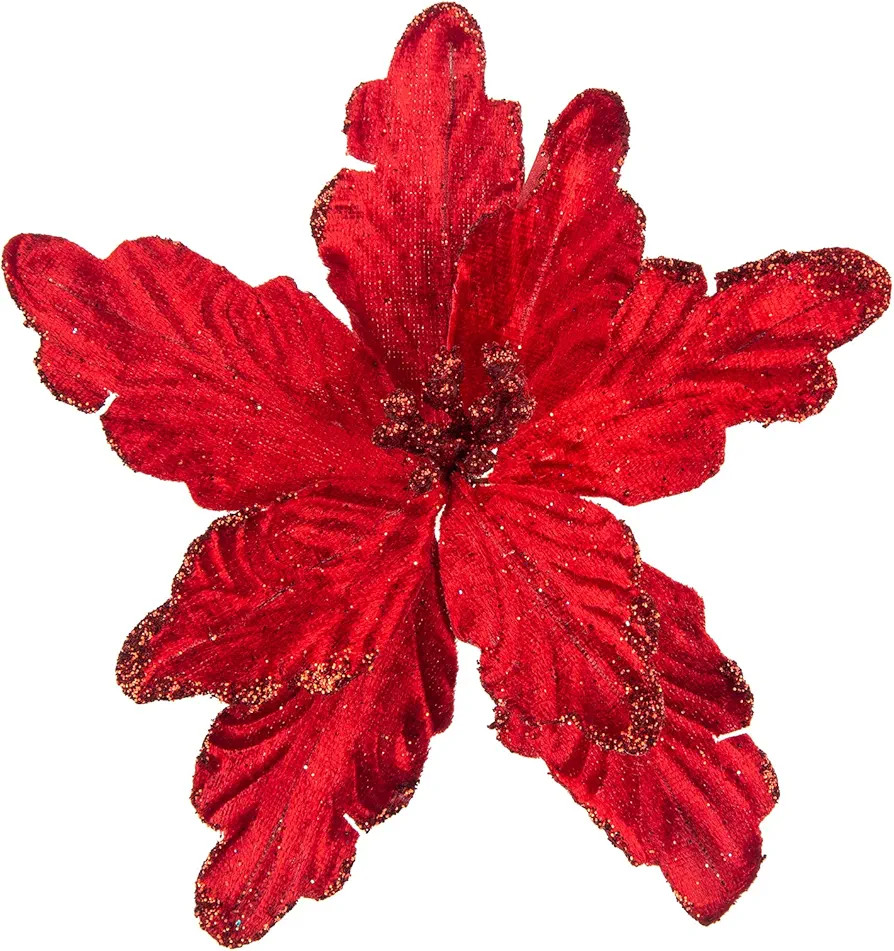 DuHouse 7Pcs Poinsettia Flowers Picks Artificial Glitter Poinsettia Flowers with Stems Christmas ... | Amazon (US)