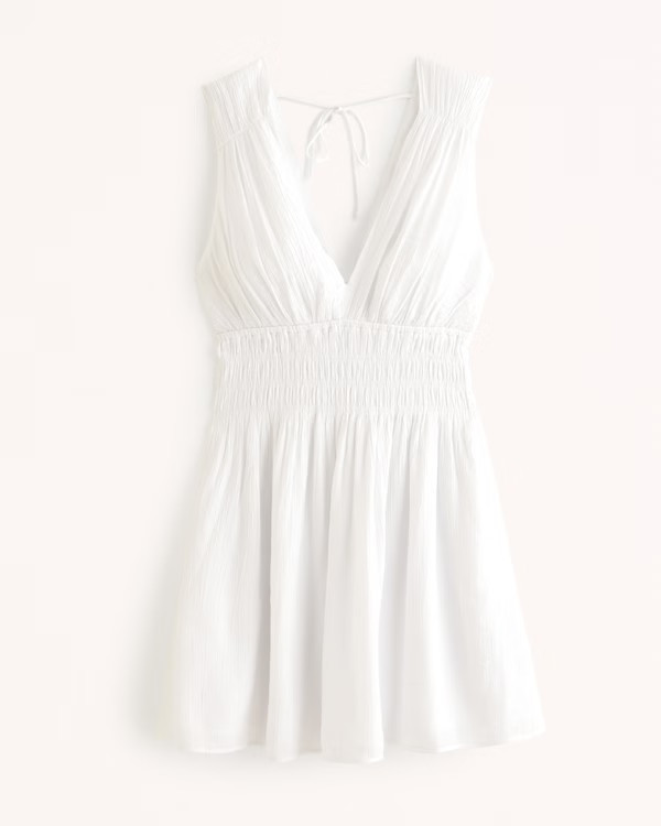 Smocked Plunge Crinkle Mini Dress | Abercrombie & Fitch (US)