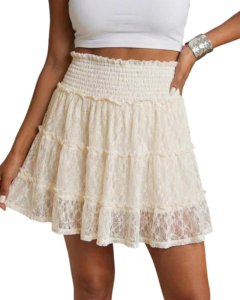 Womens Lace Mini Skirt High Waisted Flowy Skirts with Shorts Underneath Boho A Line Skort Trendy ... | Amazon (US)