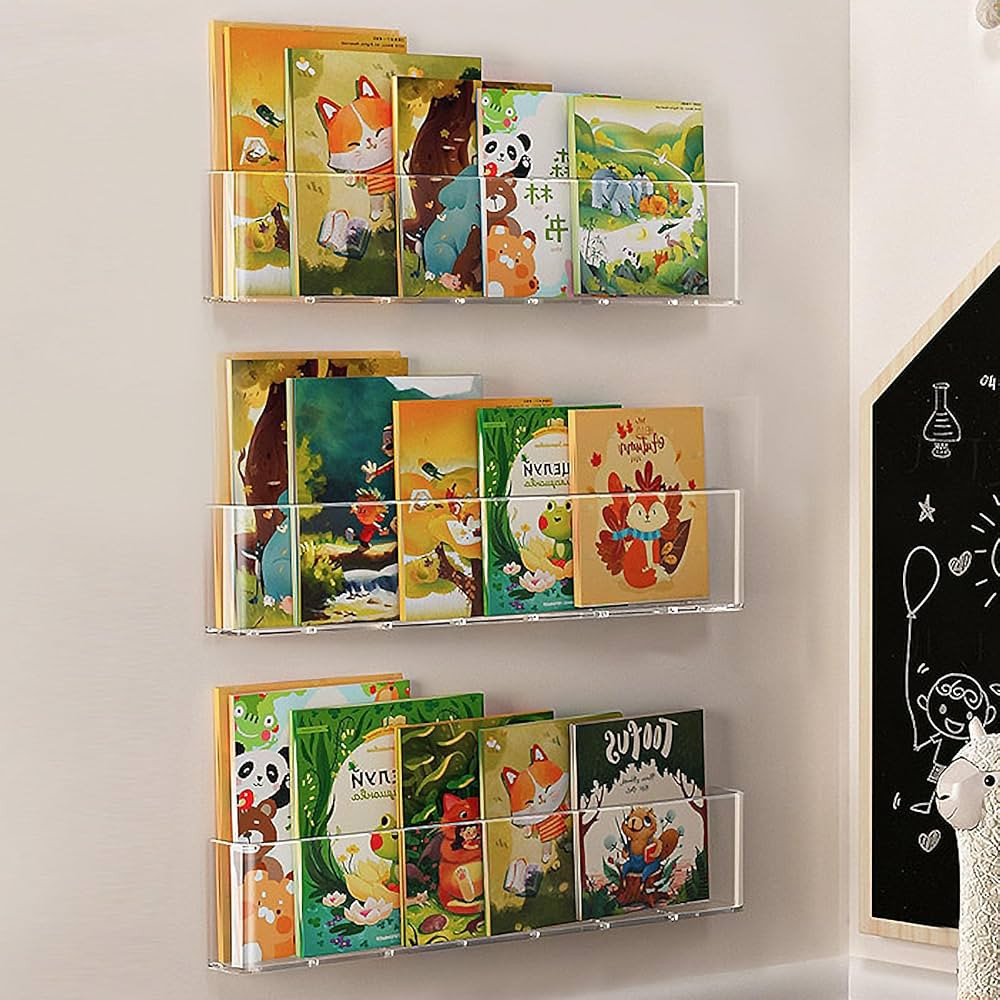 Kids Bookshelf Wall Mounted Clear Floating Bookshelf 18" Book Display Vinyl Display, Record Holde... | Amazon (US)