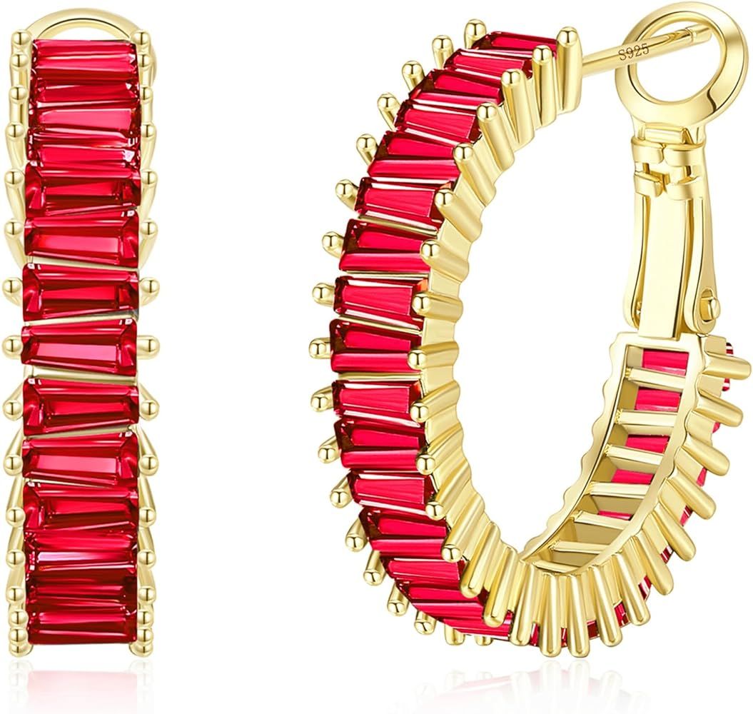 Trendy CZ Gold Hoop Earrings for Women, Lightweight Chunky Silver Earrings for Girls 14K Real Gol... | Amazon (US)