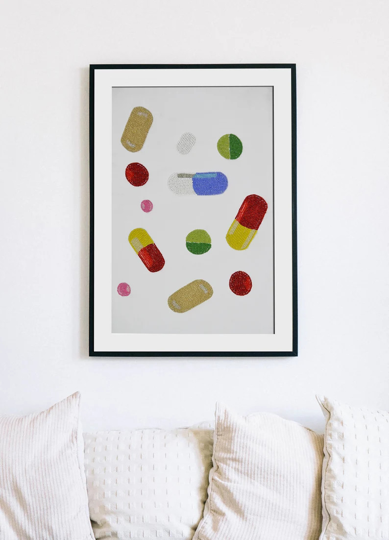 Dancing Pills Wall Art, Colorful Medication Art, Happy Pills Wall Decor, Funny Wall Art, Fun Gift... | Etsy (US)