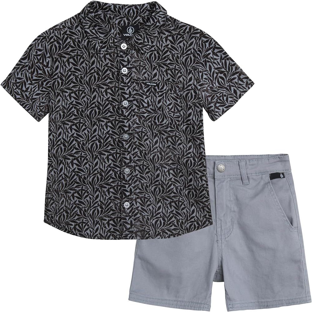 Volcom Baby Boys' Shorts Set - 2 Piece Short Sleeve Button Down Linen Shirt and Stretch Twill Sho... | Amazon (US)